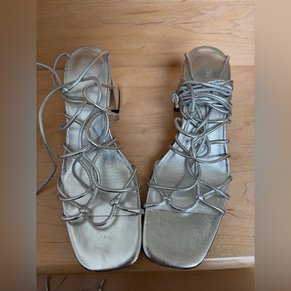 BY FAR Alexander Silver Metallic Leather Sandals Square Toe EU 36 US 6 - Picture 5 of 16